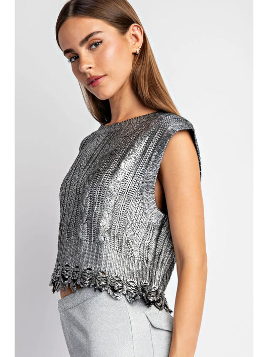 Dasher Metallic Cable Knit Top
