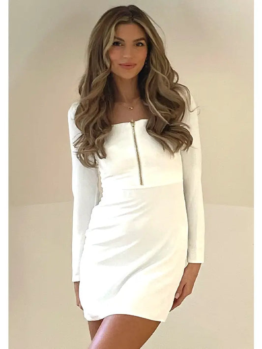 The Savita Ivory Long Sleeve Mini Dress