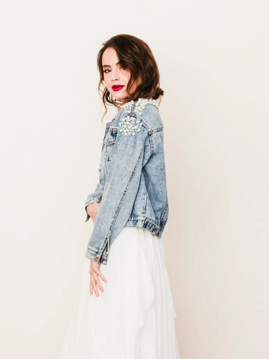 Wifey Pearl Beaded Denim Jacket