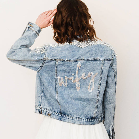 Wifey Pearl Beaded Denim Jacket